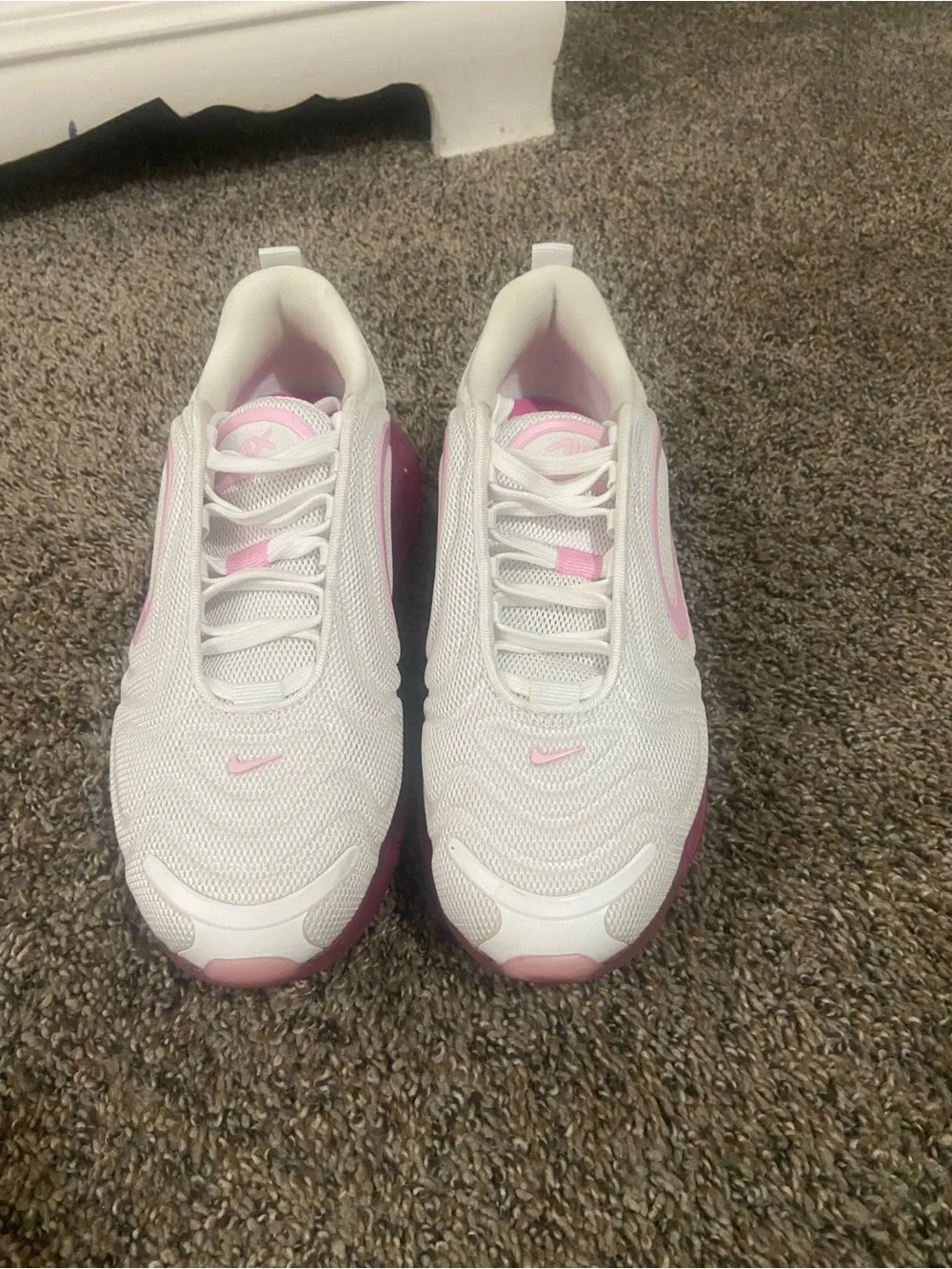 Nike Women's White and Light Pink Mesh Running Sneakers